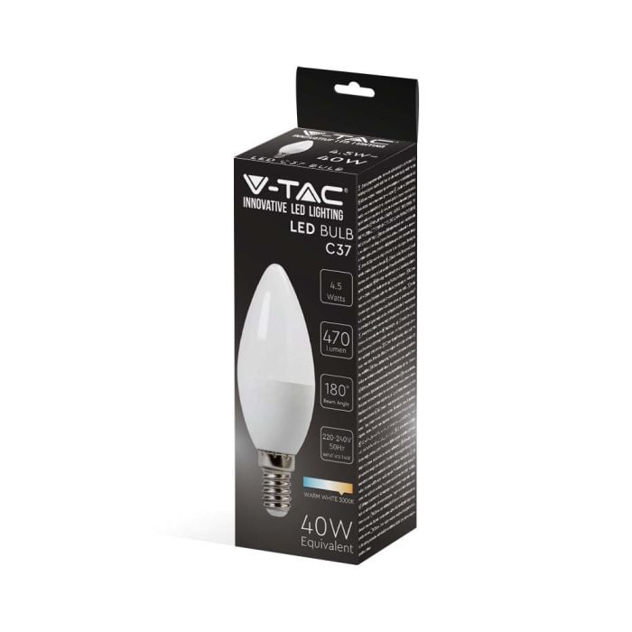 Bombilla LED V-TAC - Vela - Soporte E14 - IP20 - Blanca - 4.5W - 470 Lumens - 3000K-extra-7.webp