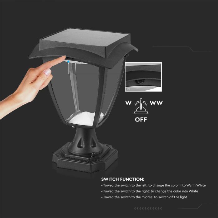 V-TAC Lámpara Solar de Pie -IP65 Resistente al Agua - Negro Mate - 2W - 110 Lumens - 3000K+6000K-extra-6.webp