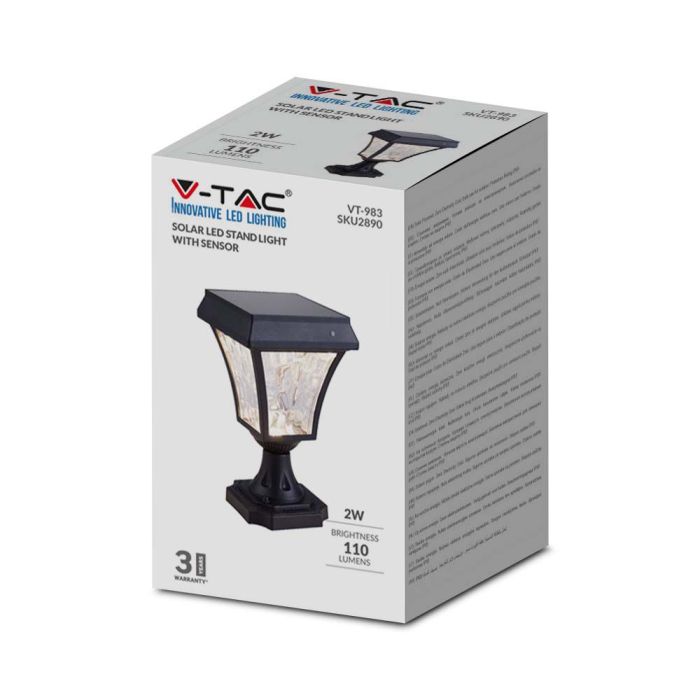 V-TAC Lámpara Solar de Pie - IP65 Impermeable - Negro Mate - 2W - 110 Lumens - 3IN1-extra-3.webp