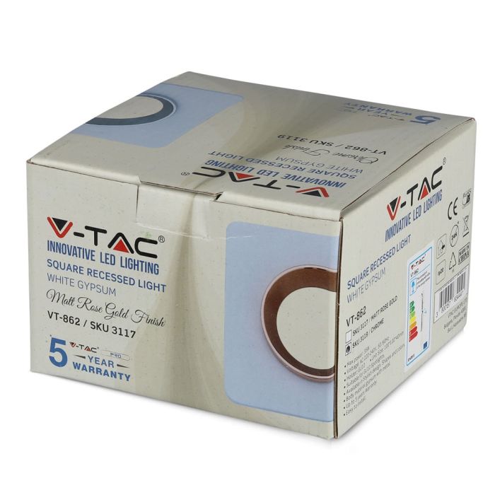 V-TAC LED Aro de yeso cuadrado - Empotrable - GU10 - IP20 - Blanco + Cromo-extra-8.webp