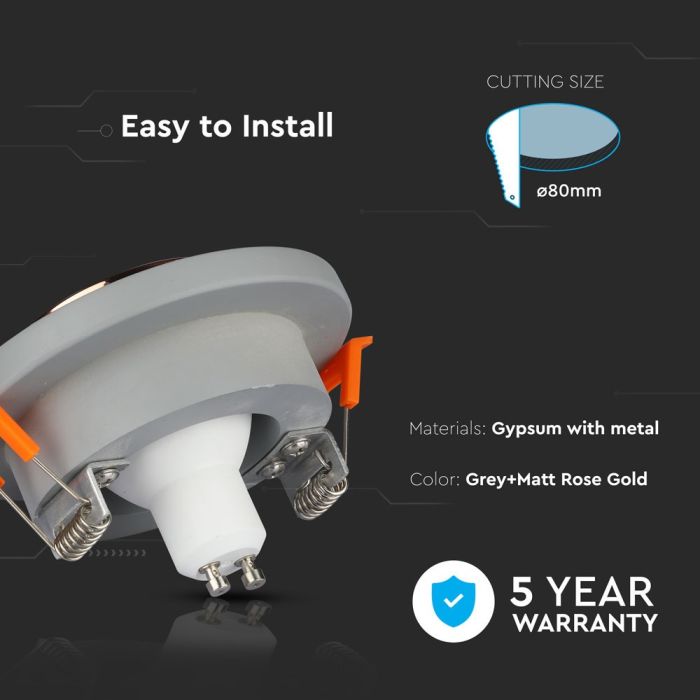 V-TAC LED Aro de yeso / hormigón redondo - Empotrable - GU10 - IP20 - Gris + Oro rosa mate-extra-4.webp