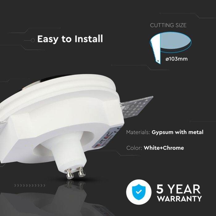 V-TAC LED Aro de yeso redondo - Empotrable - GU10 - IP20 - Blanco + Cromo-extra-4.webp