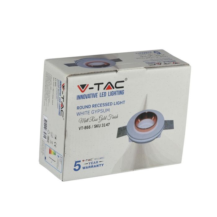 V-TAC LED Aro de yeso redondo - Empotrable - GU10 - IP20 - Blanco + Oro rosa mate-extra-8.webp