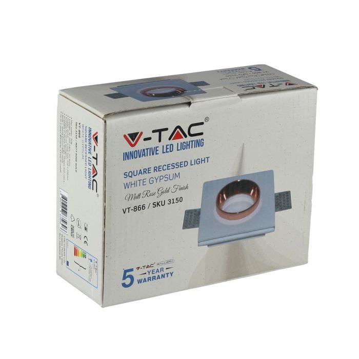 V-TAC Aro de yeso cuadrado LED - Empotrable - GU10 - IP20 - Blanco + Oro rosa mate-extra-9.webp