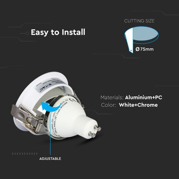 V-TAC LED Aro redondo - Empotrable - GU10 - IP20 - Blanco + Cromo-extra-4.webp