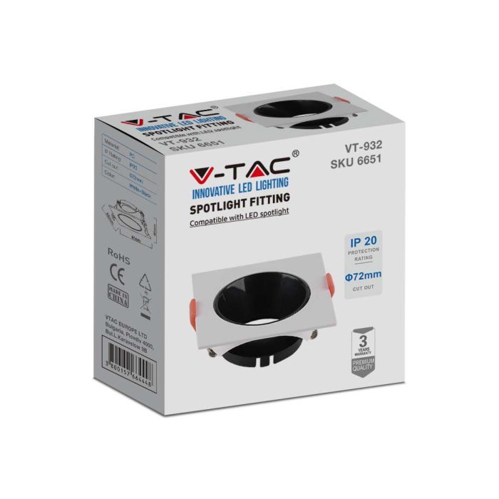 V-TAC Aro cuadrado LED - Empotrable - GU10 - IP20 - Blanco + Negro-extra-5.webp