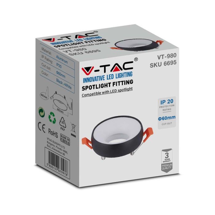 V-TAC LED Aro redondo - Empotrables - GU10 - IP20 - Negro + Blanco-extra-5.webp
