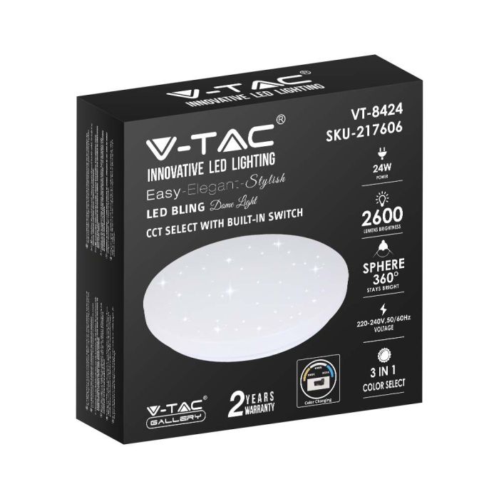 V-TAC Luz de Techo de Diseño - Interruptor de Cambio de Color - IP20 - Blanco - 24W - 2600 Lumens - 3IN1-extra-5.webp