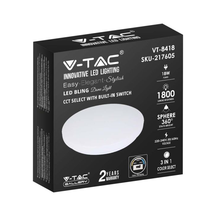 V-TAC Luz de Techo de Diseño - Interruptor de Cambio de Color - IP20 - Blanco - 18W - 1800 Lumens - 3IN1-extra-5.webp