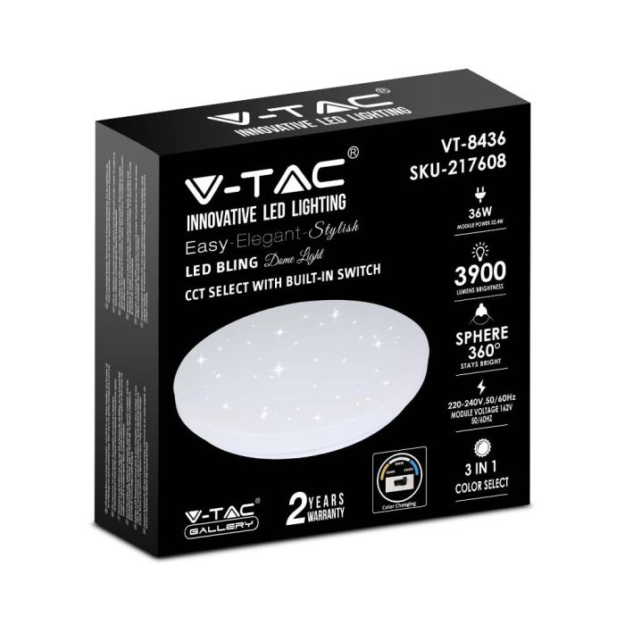 V-TAC Luz de Techo de Diseño - Interruptor de Cambio de Color - IP20 - Blanco - 36W - 3900 Lumens - 3IN1-extra-5.webp