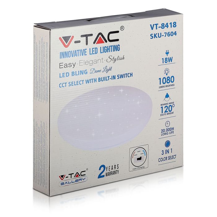 V-TAC LED Plafón redondo - Interruptor de cambio de color - IP20 - Blanco - 18W - 1080 Lumens - 3IN1-extra-5.webp