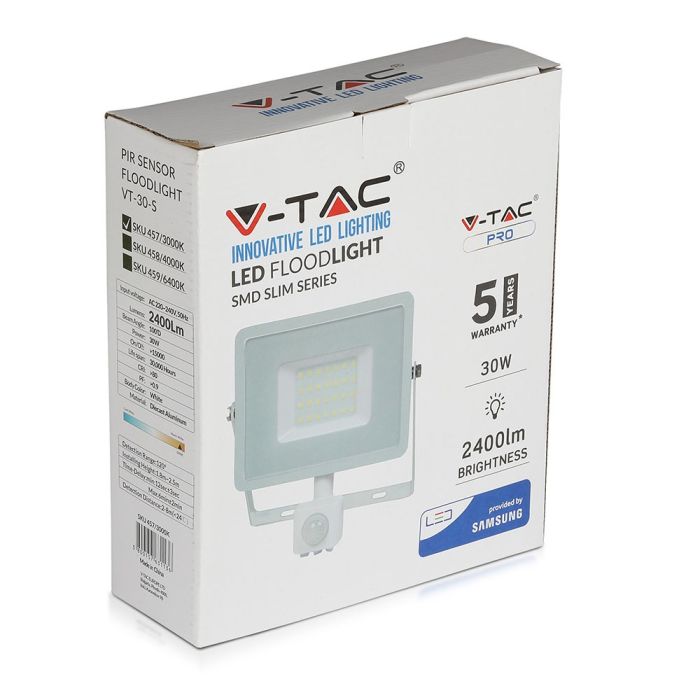Proyector LED giratorio V-TAC - Samsung - Sensor PIR - Impermeable IP65 - Blanco - 30W - 2400 Lúmenes - 6400K-extra-5.webp