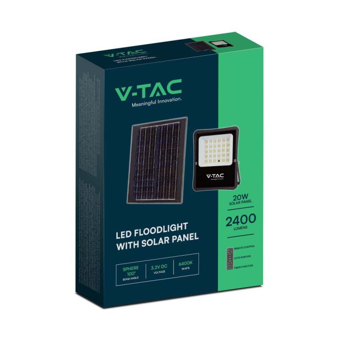 Proyector Solar V-TAC - IP65 Impermeable - Cuerpo Negro - 2400 Lúmenes - 4000K-extra-8.webp