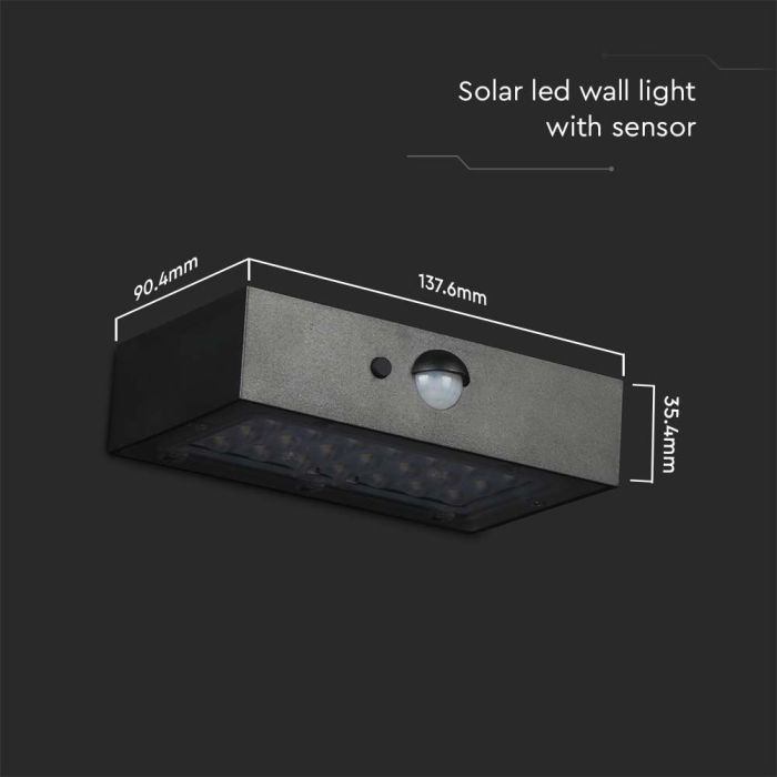 Aplique Solar Sensor V-TAC - IP65 Impermeable - Cuerpo Negro - 3W - 350 Lumens - 4000K + 3000K - Pack de 4-extra-4.webp
