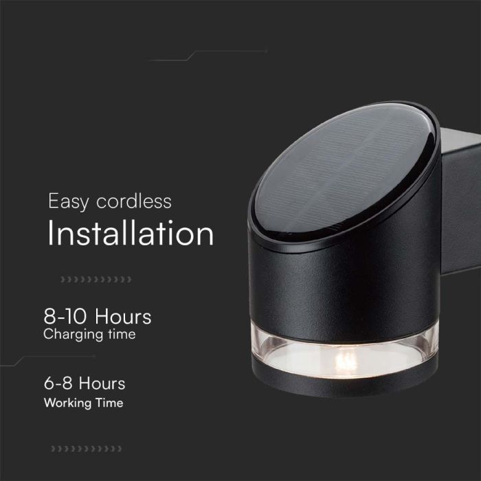 V-TAC Aplique Solar - IP54 - Cuerpo Negro - 70 Lumens - 3000K-extra-4.webp