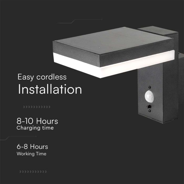 V-TAC Aplique Solar Cuadrado - IP54 - 220 Lumens - 3000K-extra-4.webp