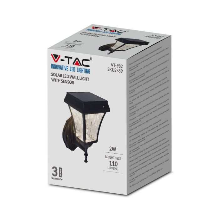 V-TAC Aplique Solar - IP65 Impermeable - Negro Mate - 2W - 110 Lumens - 3IN1-extra-3.webp