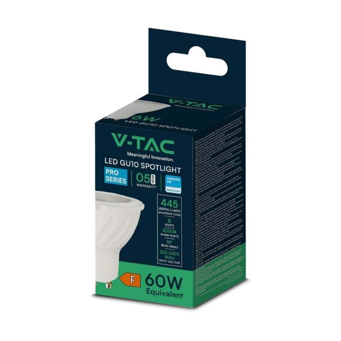 V-TAC LED Dicroica regulable- GU10 - Lente 38° - IP20 - Blanco - 7W- 550 Lumens - 6000K-extra-6.webp