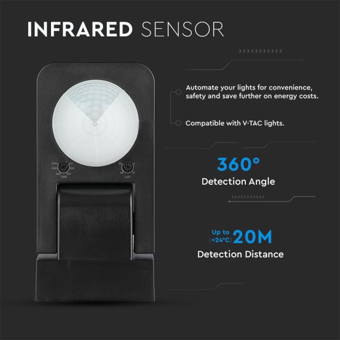 Sensor de movimiento por infrarrojos V-TAC - Impermeable IP65 - Negro-extra-1.webp