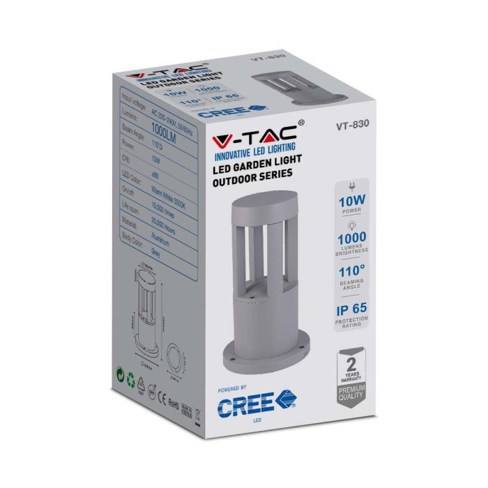 V-TAC Bolardo de Luz Exterior - IP65 Impermeable - Gris - 10W - 1000 Lúmenes - 4000 K - 25CM-extra-7.webp