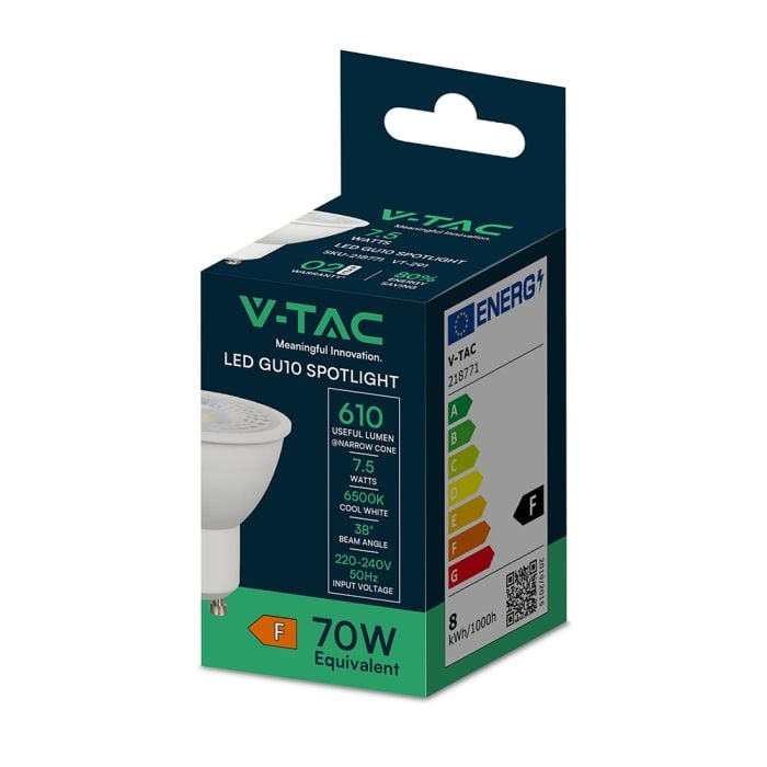 V-TAC LED Dicroica - GU10 - Lente 38° - IP20 - Blanco - 7.5W - 610 Lumens - 6500K-extra-6.webp