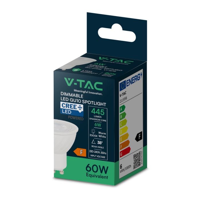 V-TAC LED Dicroica - GU10 - Lente 38° - IP20 - Blanco - 6W - 445 Lumens - 3000K-extra-5.webp
