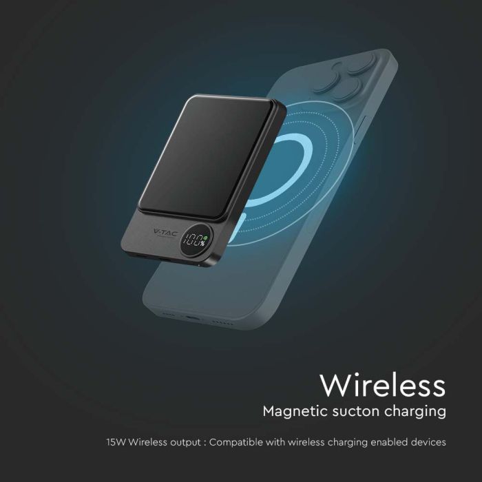 V-TAC Batería externa magnética - Inalámbrico - Gris espacial - 5000mAh-extra-6.webp
