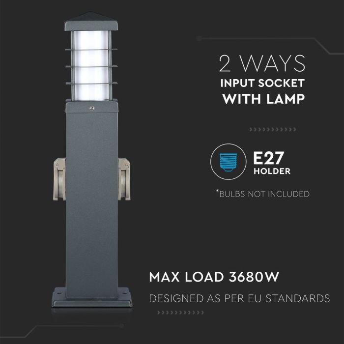 V-TAC Adaptadores y Tomas - 2 Vías - Tomas de Jardín - E27 - IP44 - Oscuro - Gris-extra-7.webp