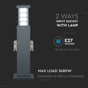 V-TAC Adaptadores y Tomas - 2 Vías - Tomas de Jardín - E27 - IP44 - Oscuro - Gris-extra-7.webp