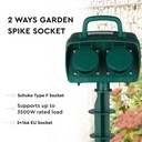 Adaptadores y Tomas V-TAC - 2 Vías - Tomas de Jardín - IP44 - Verde - 3m de cable-extra-1.webp