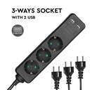 Adaptadores y tomas V-TAC - 3 vías - Toma de extensión USB - IP20 - Negro - Cable de 1,5 m-extra-1.webp