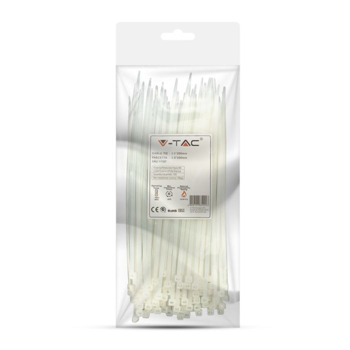 V-TAC Brida de Nylon - 3.5 x 200mm - Blanca - 100 Piezas/Paquete-extra-7.webp
