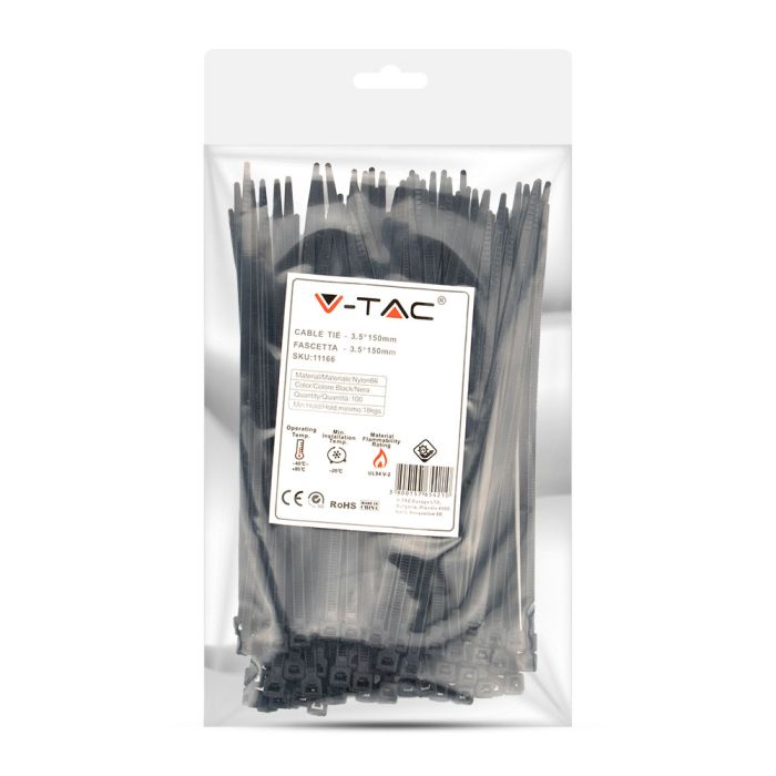 V-TAC Brida de Nylon - 3.5 x 150mm - Negra - 100 Piezas/Paquete-extra-7.webp