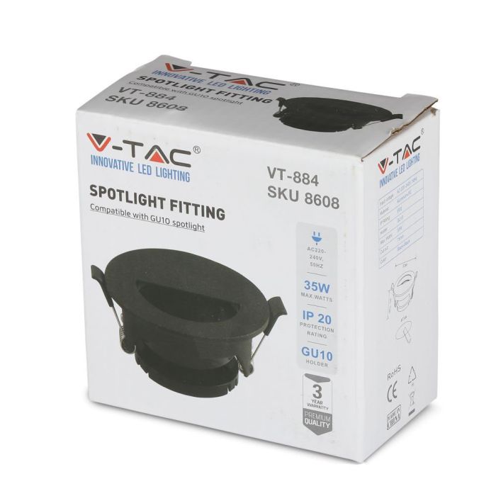 V-TAC LED Aro redondo - Empotrable - GU10 - IP20 - Negro + Negro-extra-10.webp