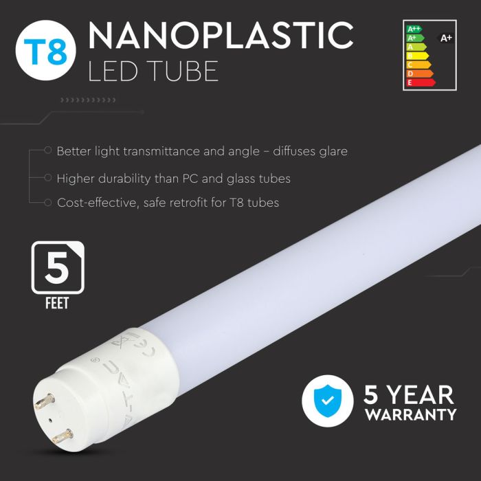 V-TAC LED T8 Tube - Samsung - IP20 - Blanco - 22W - 2000 Lumens - 4000K - 150CM  - Pack de 5-extra-5.webp