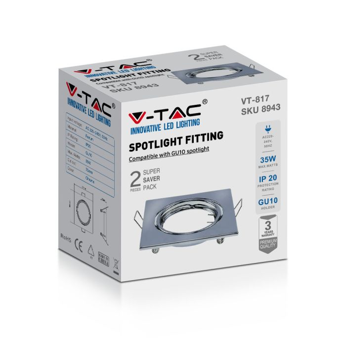 V-TAC Aro cuadrado LED - Empotrable - GU10 - IP20 - Cromo  - Pack de 2-extra-6.webp