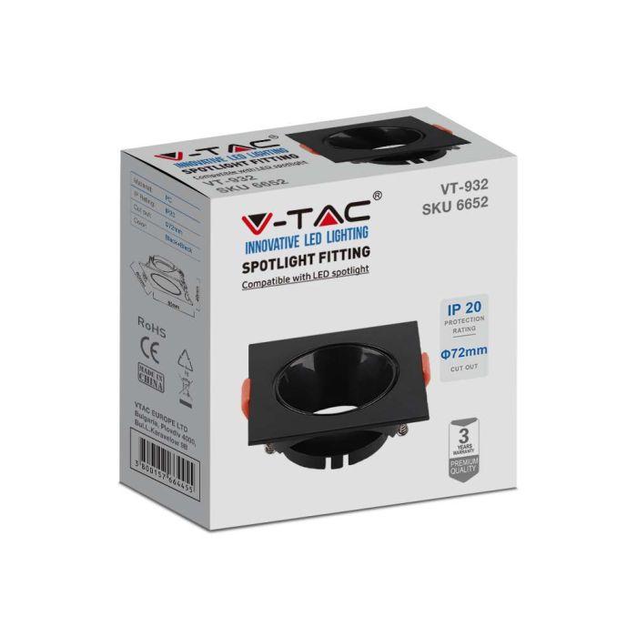 V-TAC Aro cuadrado LED - Empotrable - GU10 - IP20 - Negro + Negro-extra-5.webp