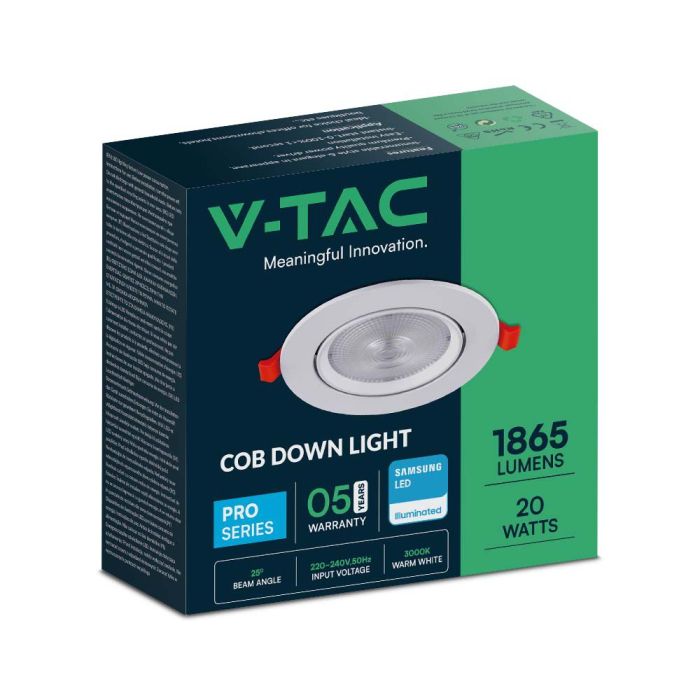 V-TAC LED Foco empotrable Ajustable - Samsung - IP20 - Blanco - 20W - 1975 Lumens - 6400K-extra-9.webp