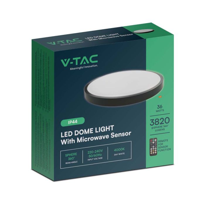 V-TAC LED Plafón redondo - Sensor - IP44 - Negro - 36W- 3820 Lumens - 4000K-extra-9.webp