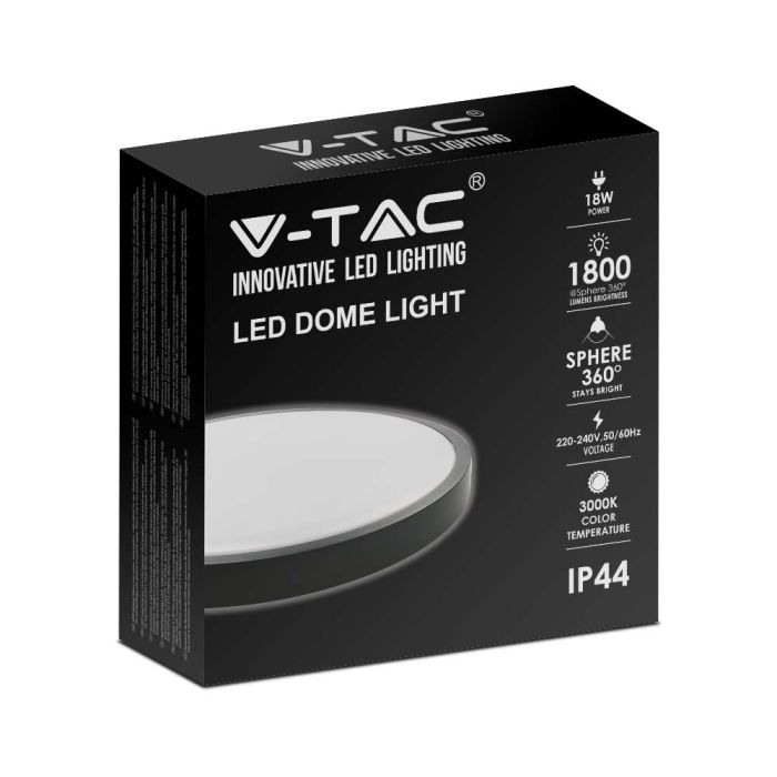 V-TAC LED Plafón redondo - IP44 - Negro - 18W- 1800 Lumens - 6500K - 225MM-extra-3.webp