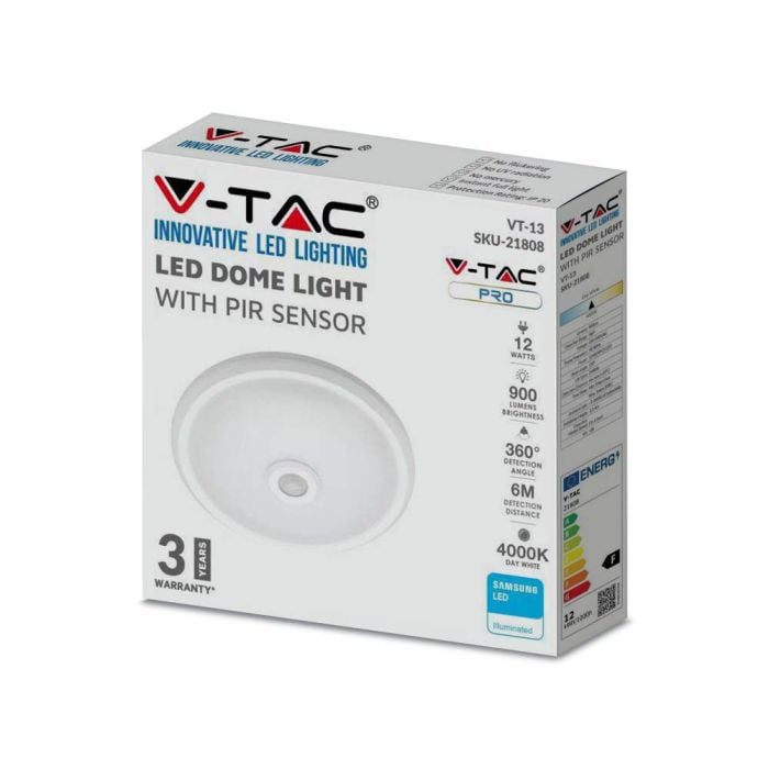 V-TAC LED Plafón redondo LED - Samsung - Sensor PIR - 290mm - IP20 - Blanco - 12W - 900 Lumens - 4000K-extra-5.webp