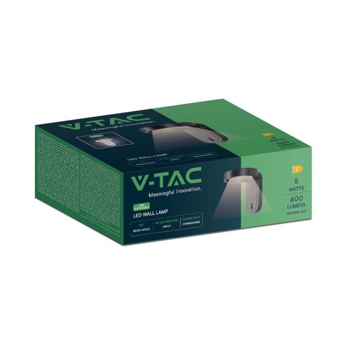 Aplique LED Giratorio V-TAC - IP20 - Cuerpo Negro - 5W- 600 Lumens - 3000K + 4000K-extra-9.webp