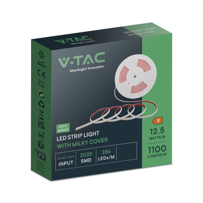 Tira de luz LED V-TAC - 220V - IP65 Impermeable - 3000K - Rollo de 10m-extra-8.webp
