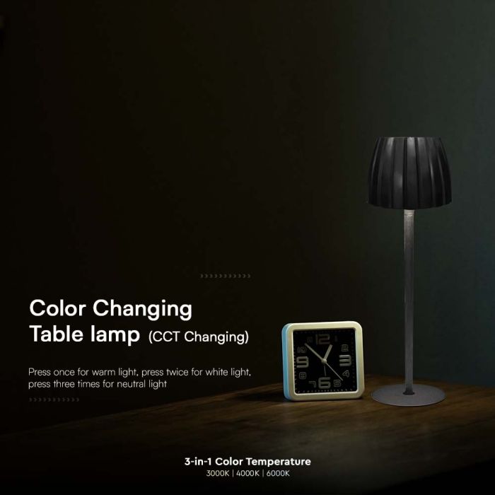 V-TAC Lámpara de Sobremesa Recargable - IP20 - Negra - 2.7W- 110 Lumens - 3IN1-extra-6.webp