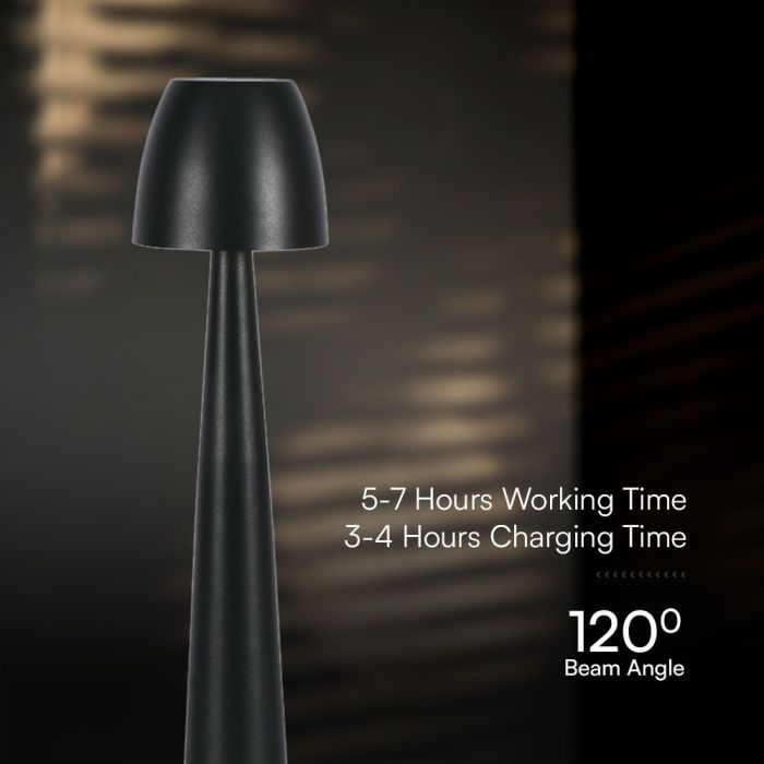 V-TAC Lámpara de Sobremesa Recargable - IP20 - Negra - 3W - 110 Lumens - 3IN1-extra-7.webp