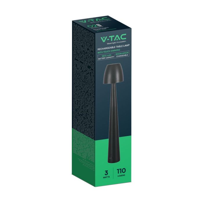 V-TAC Lámpara de Sobremesa Recargable - IP20 - Negra - 3W - 110 Lumens - 3IN1-extra-8.webp