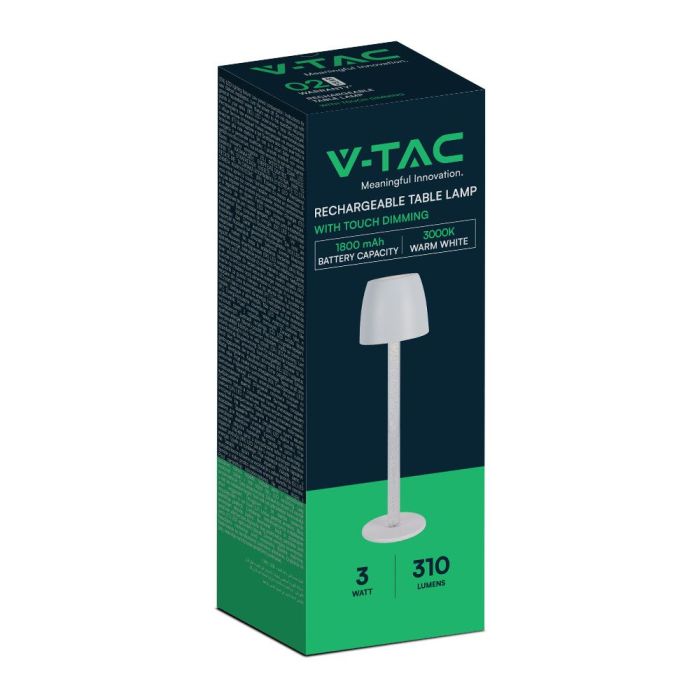 V-TAC Lámpara de Sobremesa Recargable - IP20 - Blanca - 3W - 310 Lumens - 3000K-extra-7.webp