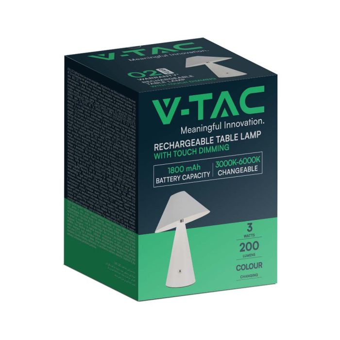 V-TAC Lámpara de Sobremesa Recargable - IP20 - Blanca - 3W - 200 Lumens - 3IN1-extra-7.webp