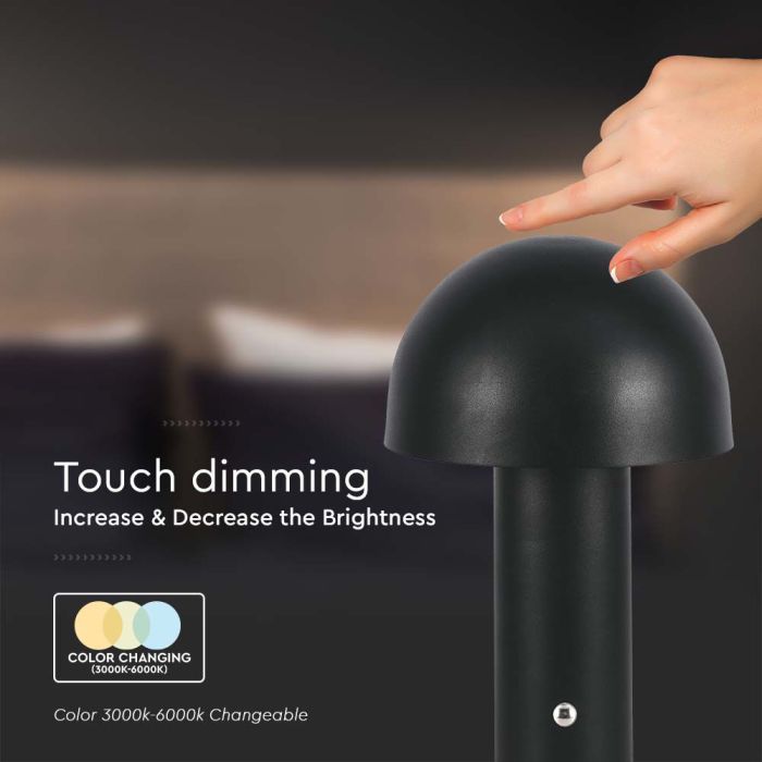 V-TAC Lámpara de Sobremesa Recargable - IP20 - Negra - 3W - 200 Lumens - 3IN1-extra-5.webp