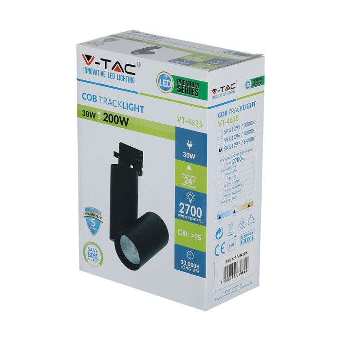 V-TAC LED Foco de carril - IP20 - Negro - 30W - 2700 Lumens - 6400K-extra-11.webp